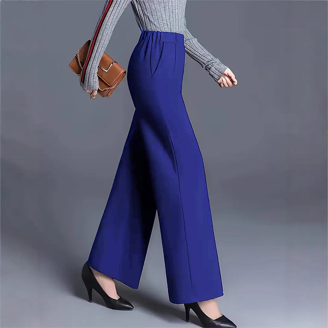 Ladies high-waisted palazzo trousers with side pleats Ivyshape