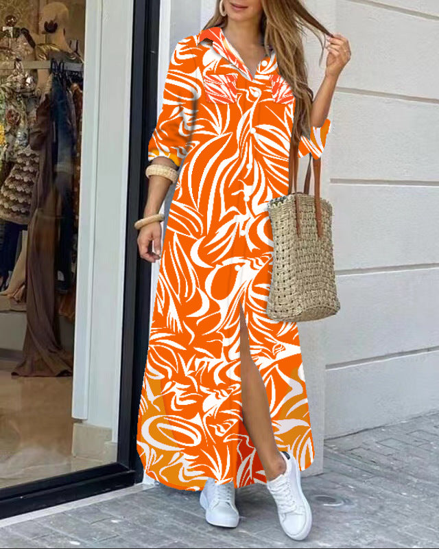 Women's maxi dress with elegant floral pattern and deep slit Ivyshape