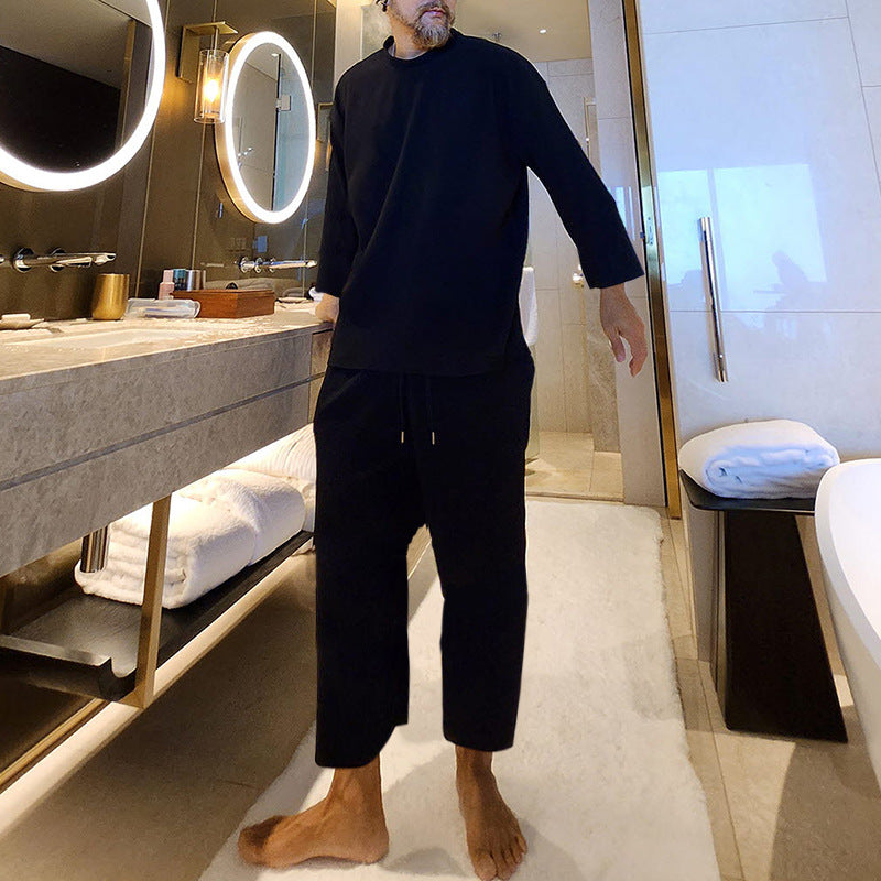 Men's Casual Ribbed Knit Set with 3/4 Sleeves and Comfortable Pants Ivyshape