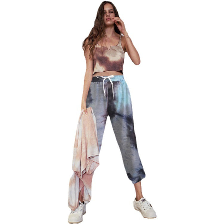 Women's Casual Tie-Dye Jogging Pants with Elastic Waistband and Side Pockets Ivyshape