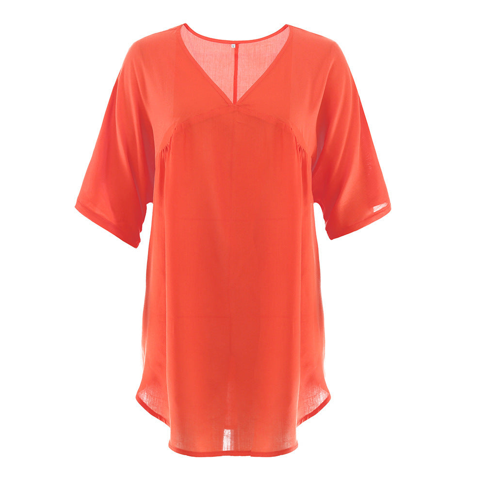Women's casual kaftan dress with V-neck and 3/4 sleeves Ivyshape