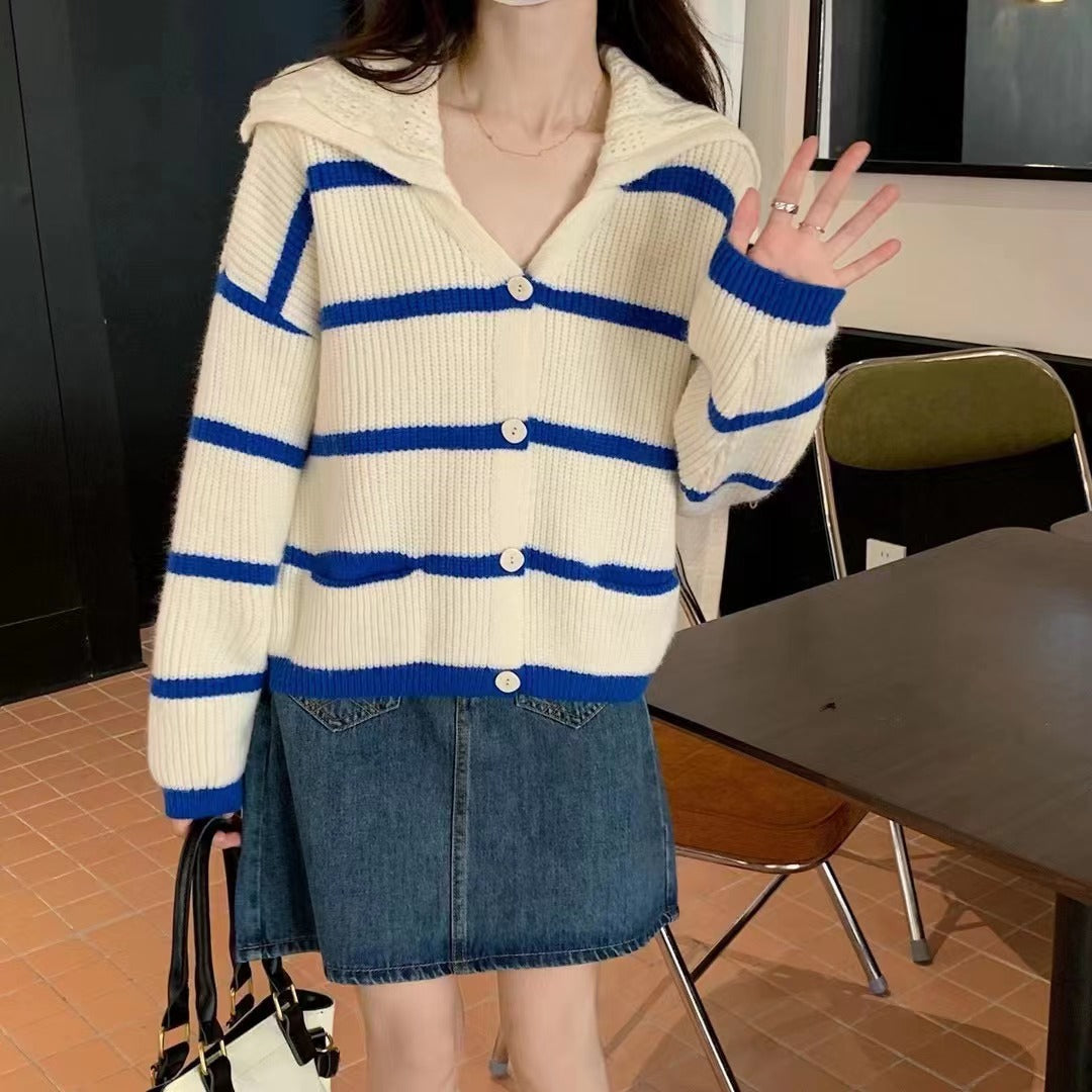 Ivyshape | Striped Cardigan Women'sRetro Lazy Sweater Coat