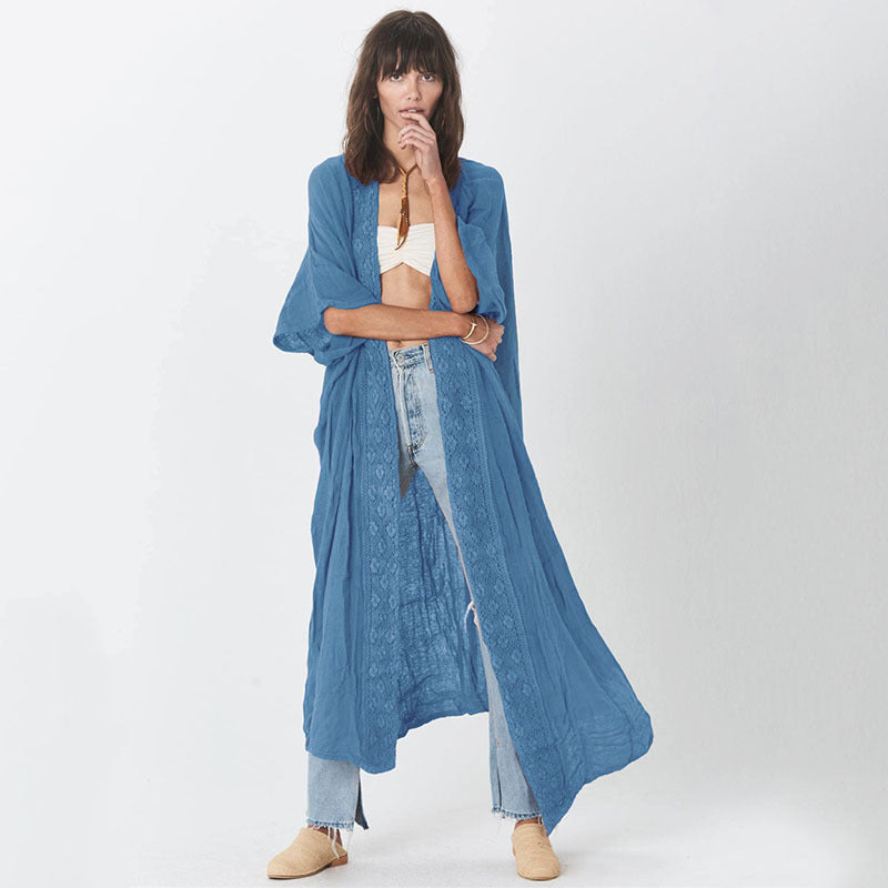 Women casual beach kimono with fine lace and loose fit Ivyshape