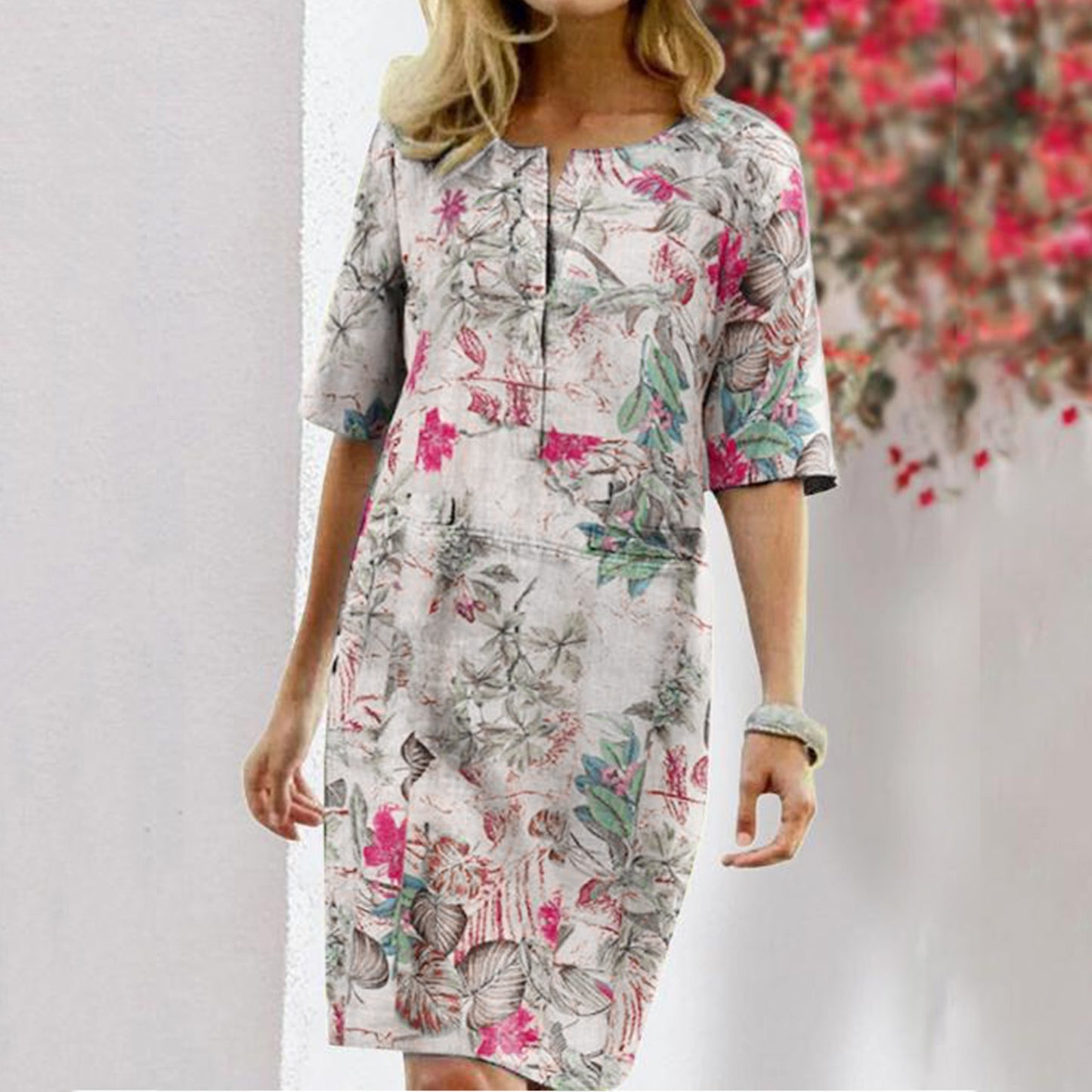 Women's Tropical Print Shift Dress Ivyshape