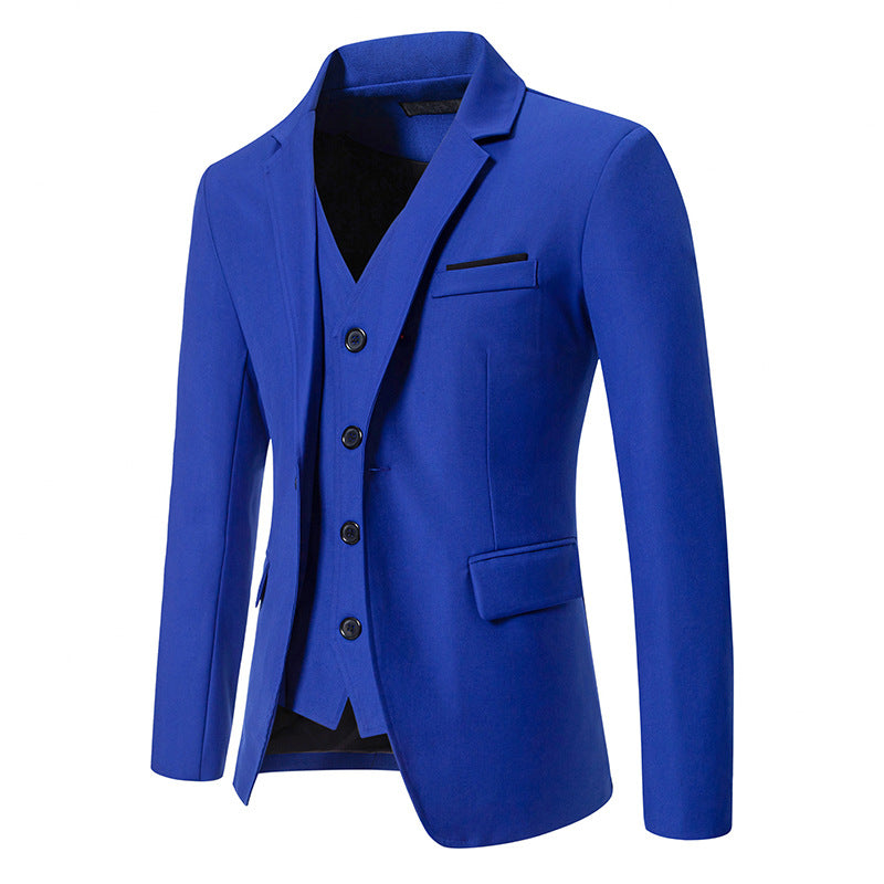 Men's elegantly equipped suit set with blazer, vest, and trousers Ivyshape