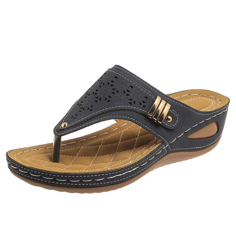 Women Elegant Thong Sandals with Floral Cut-Out Design and Padded Sole Ivyshape