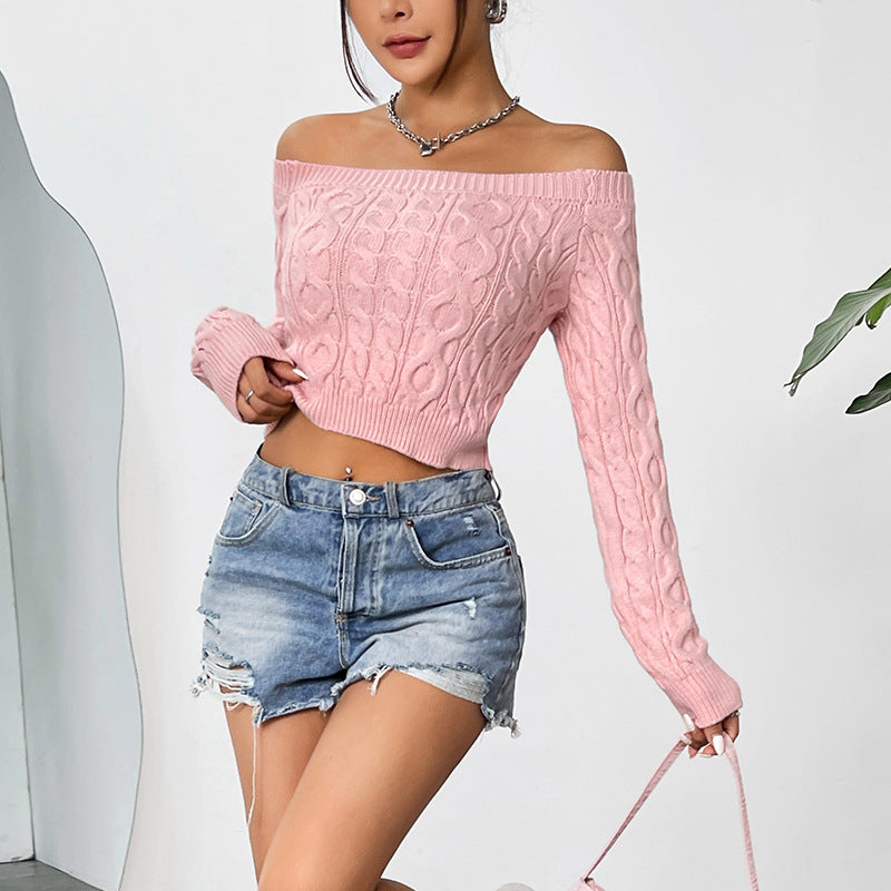 IvyShape | Off-shoulder fitted pink sweater