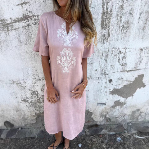 Ladies Bohemian Style Midi Dress with Embroidered Details Ivyshape