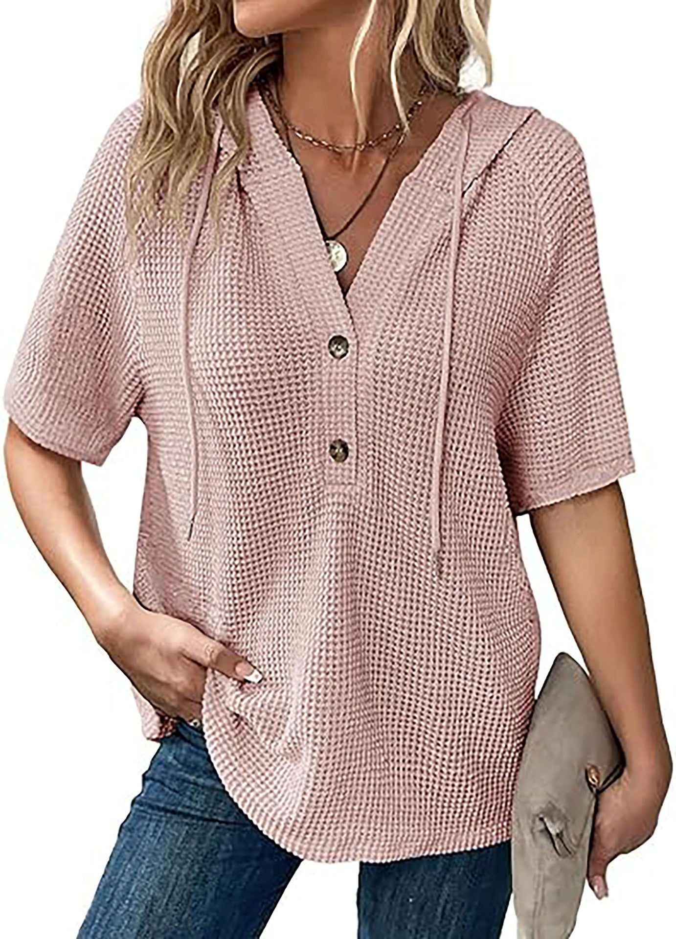 Women's Hooded Shirt in Waffle Pattern Ivyshape