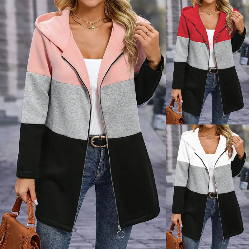 IvyShape | Color Block Hooded Loose Jacket