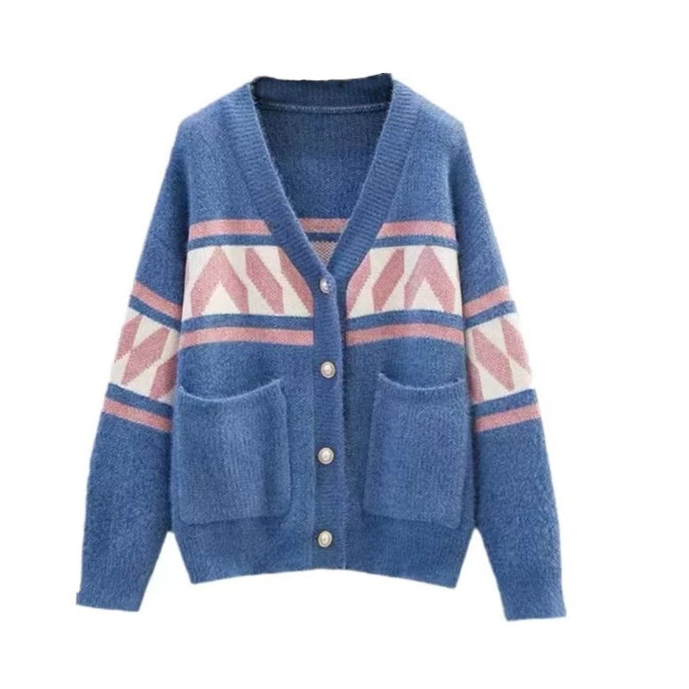 Women’s fashionable cardigan with geometric pattern and softly falling silhouette Ivyshape