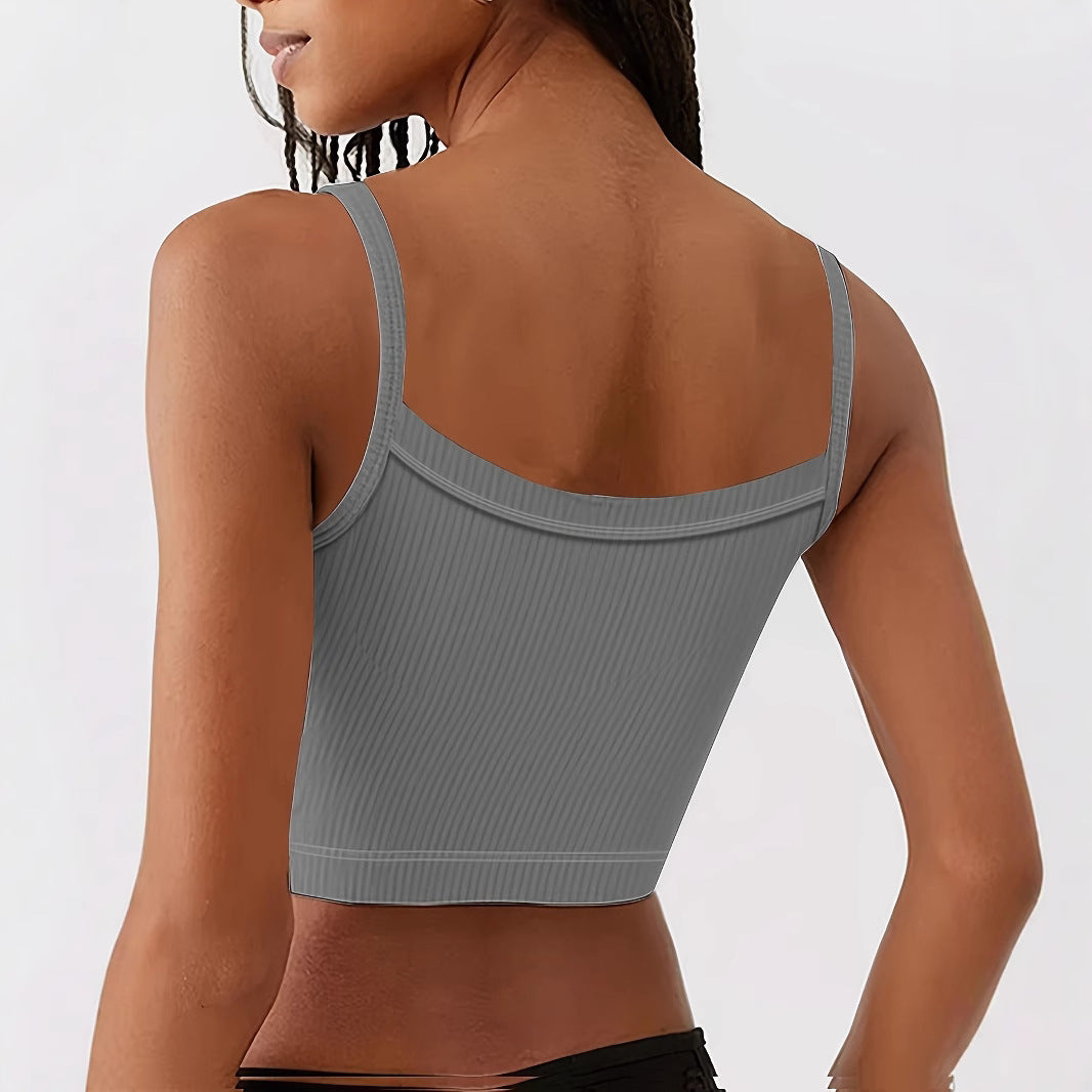 Women Elegant V-Neck Crop Top made of Ribbed Fabric Ivyshape