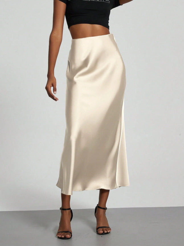 Ladies Elegant Satin Maxi Skirt Ivyshape