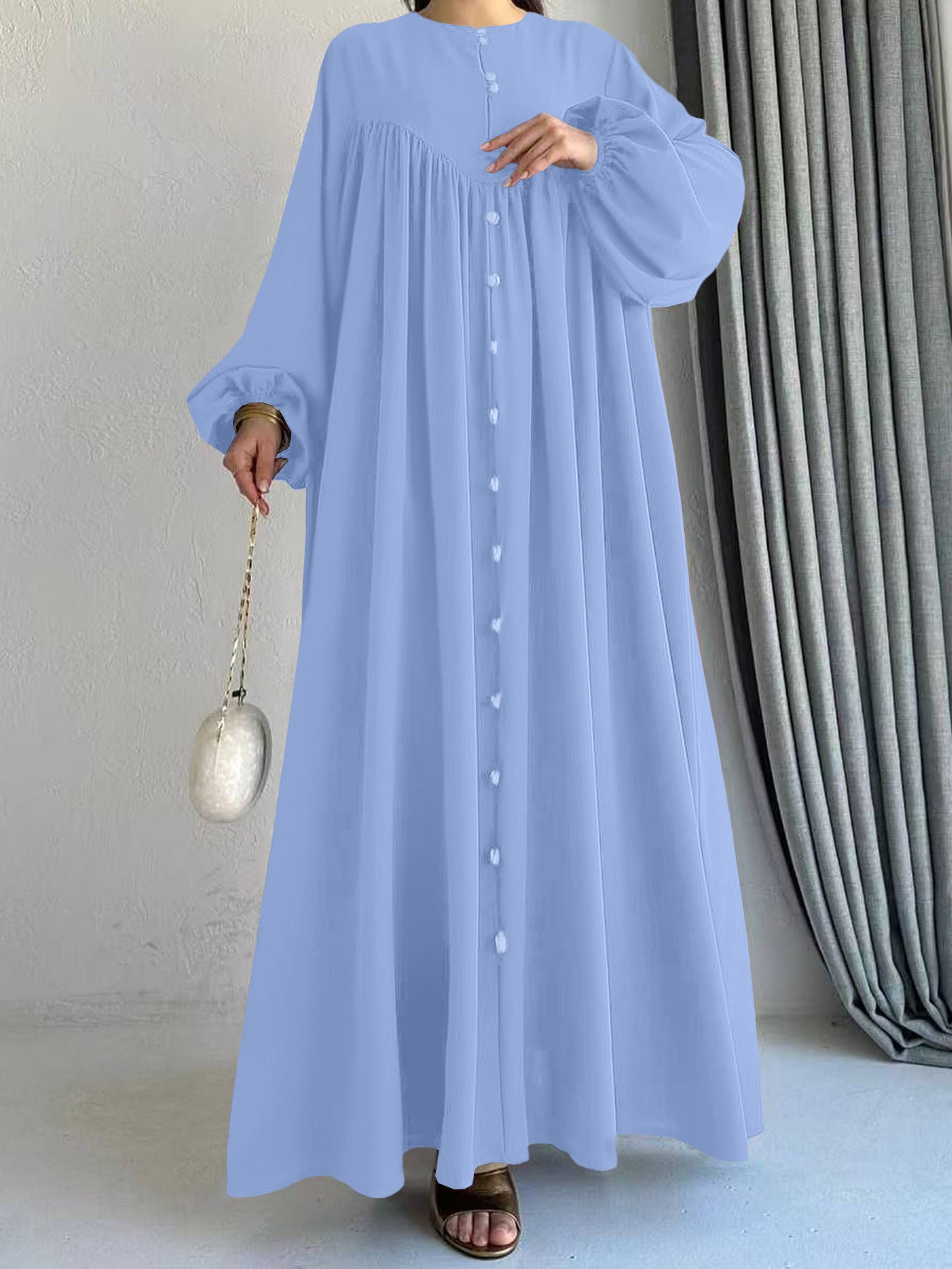 Women's Maxi Silhouette Dresses with Button Details and Feminine Cut Ivyshape