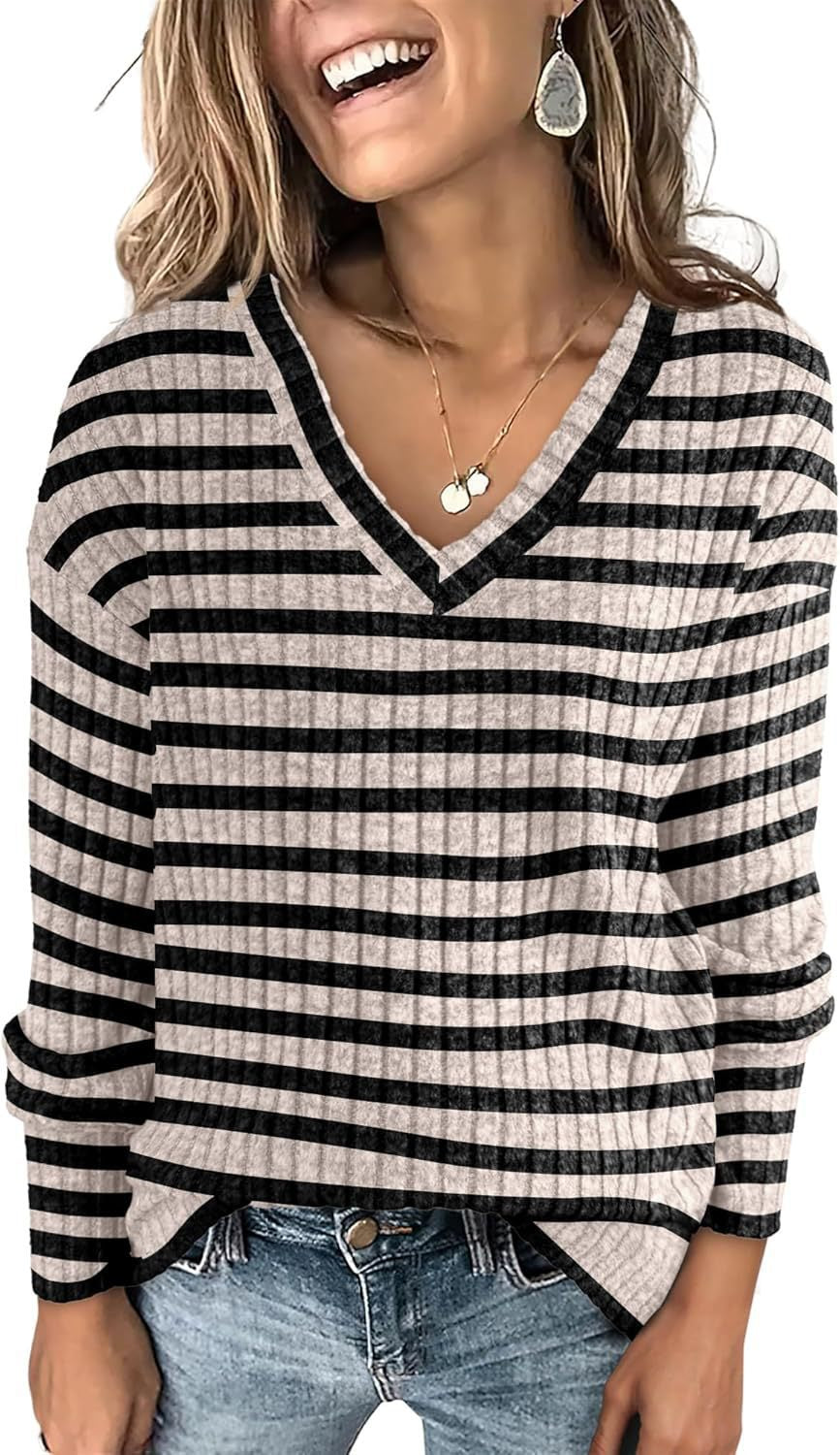 Ivyshape | Striped V-Neck Sweater