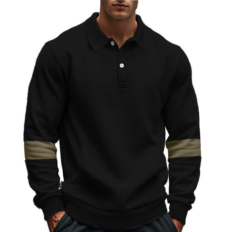 Men's stylish long-sleeve sweater with polo-like details and contrasting sleeve cuffs Ivyshape