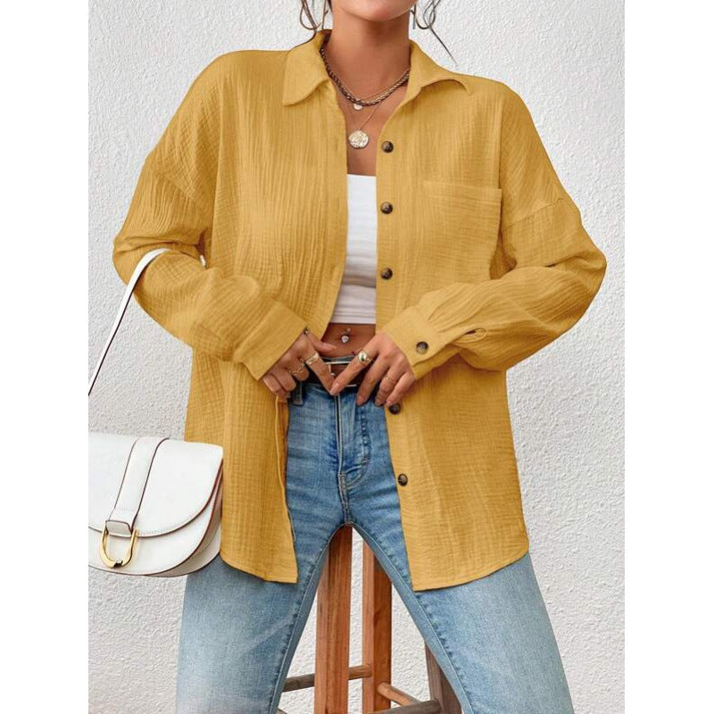 Women's Casual Overshirt Blouse with Button Details Ivyshape