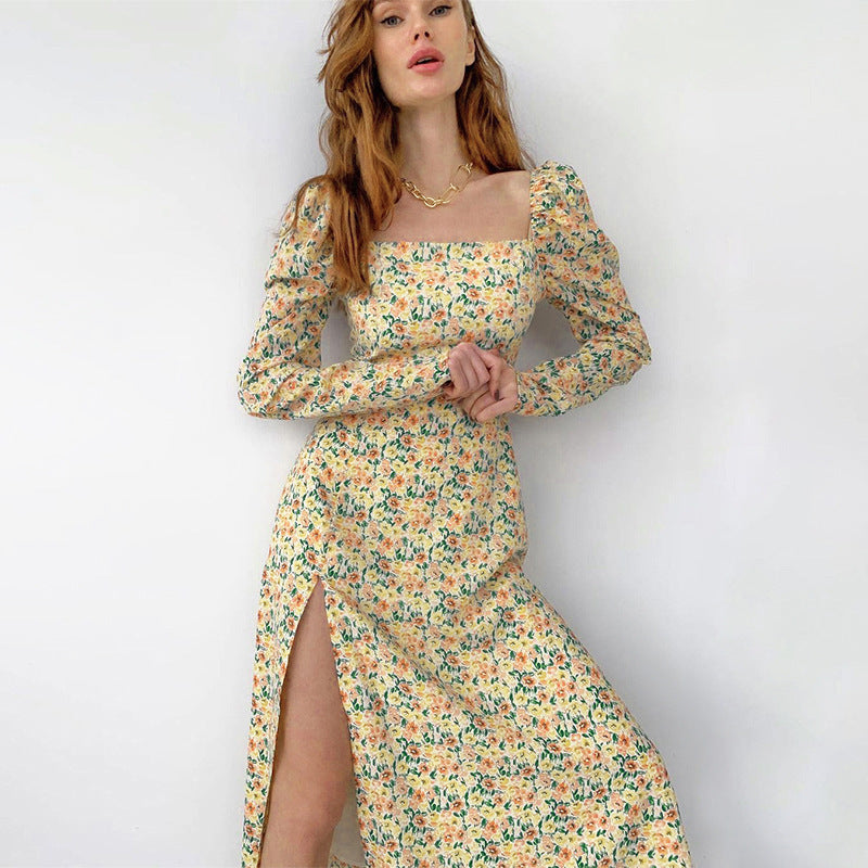 Women's Floral Maxi Dress with Puff Sleeves Ivyshape