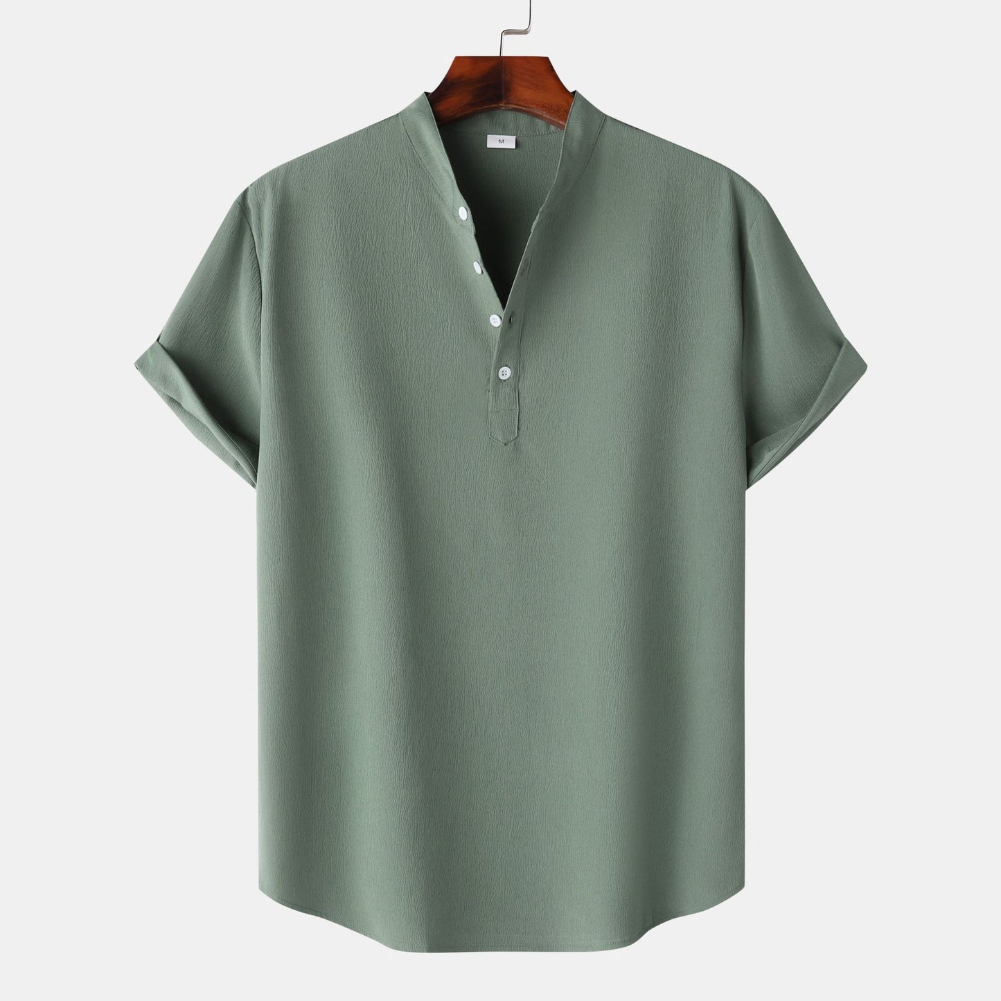 Men's short-sleeve shirt with modern Henley design and functional buttons Ivyshape