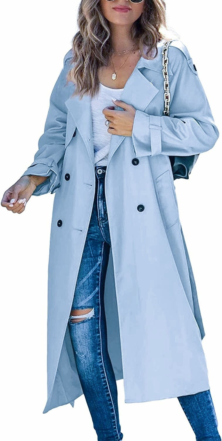 Women Elegant Oversized Style Trench Coat with Waist Belt Ivyshape