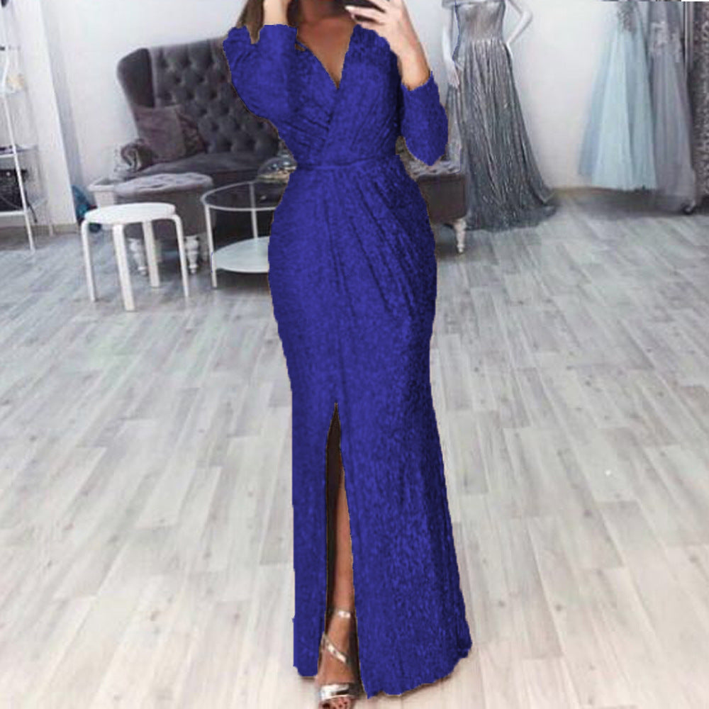 Women Elegant Wrap Dress with Sparkling Detail and Side Slit Ivyshape