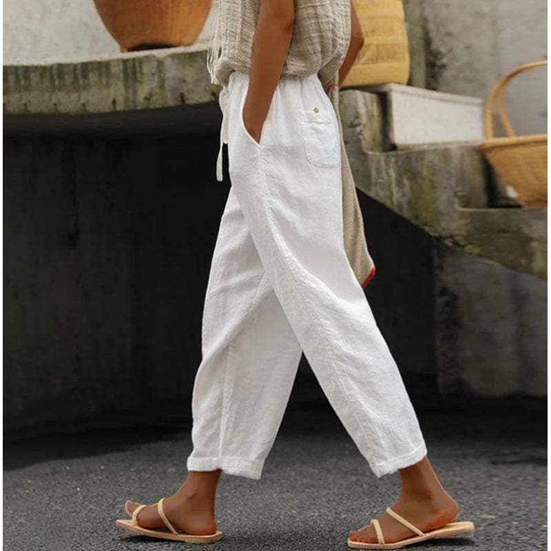 Women's casual linen pants with elastic waistband and side pockets Ivyshape