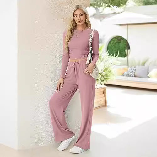 Ladies casual two-piece set with wide pants design Ivyshape