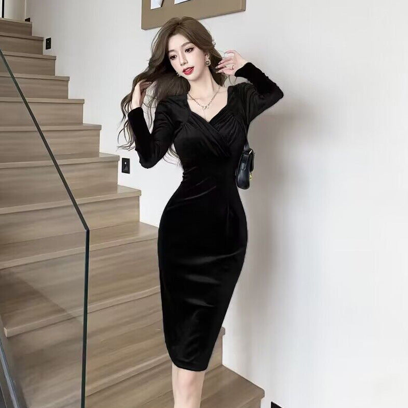 IvyShape | Velvet-Dress Slim Fit Flattering Velvet Bodycon Dress