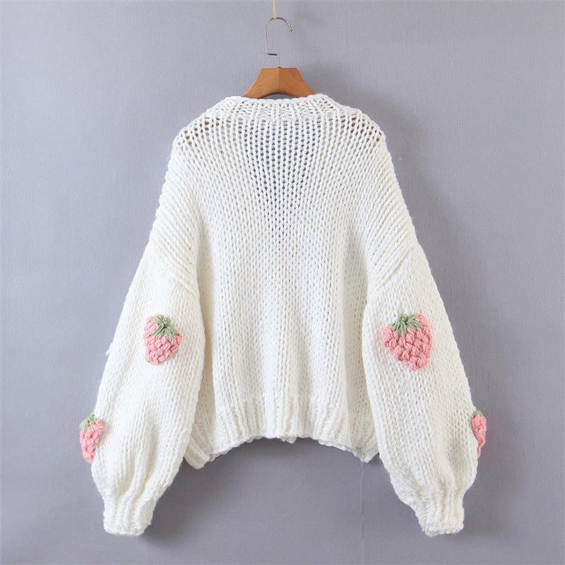 Women's cardigan with strawberry appliqués and button closure Ivyshape