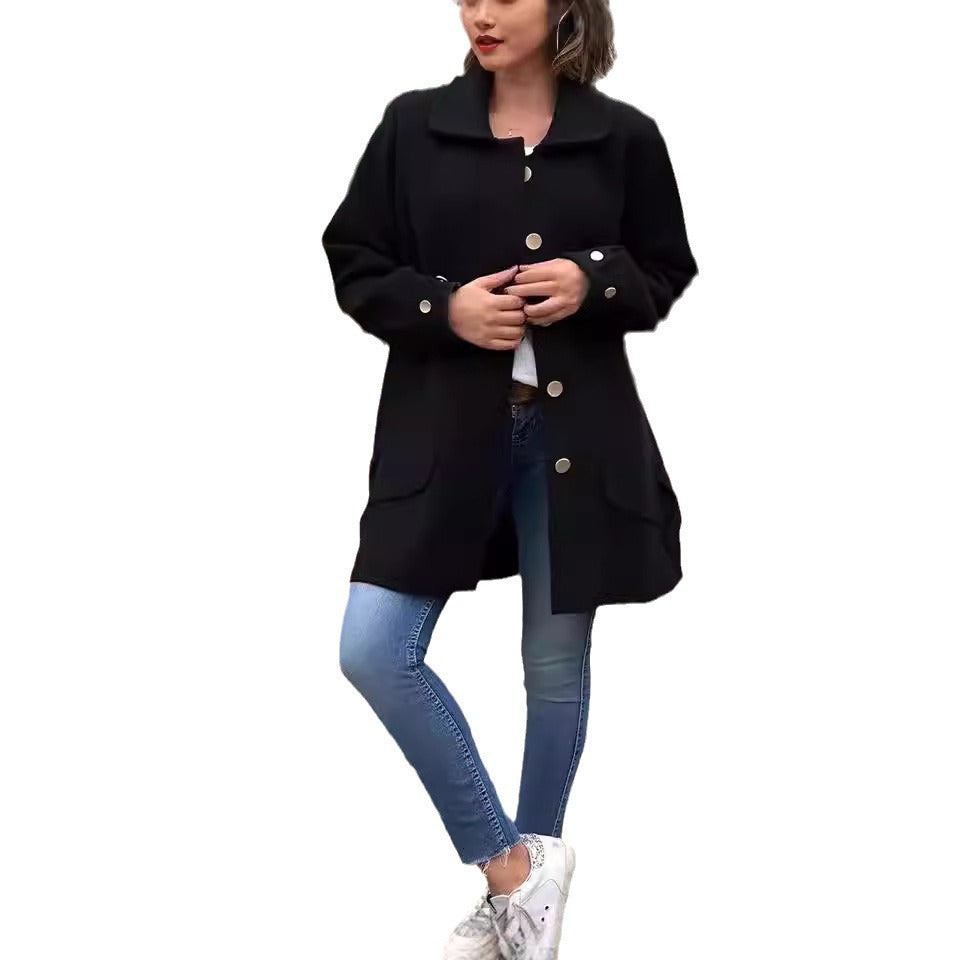 Ladies Stylish Wool Jacket with Practical Pockets and Button Details Ivyshape