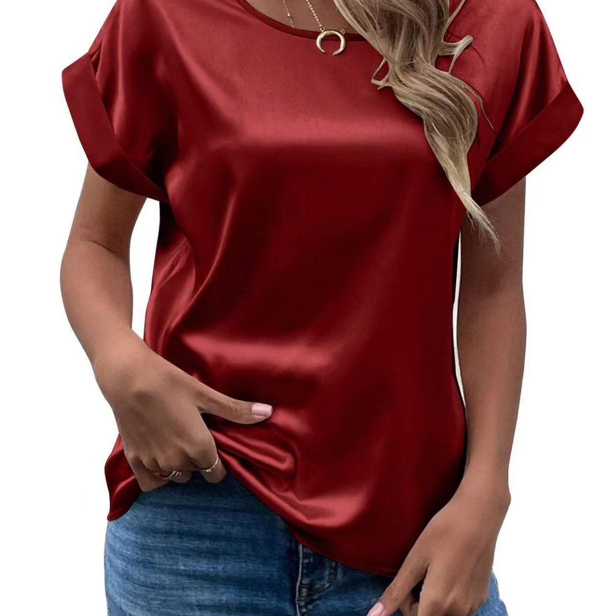 IvyShape | Women's Short Sleeve Satin Shirt