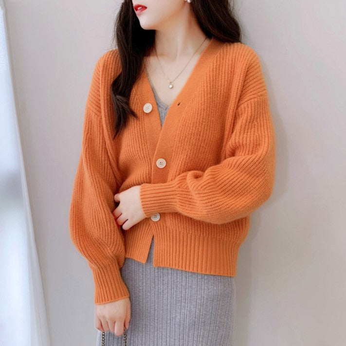 IvyShape | Candy Color V-Neck Long Sleeve Women's Cardigan