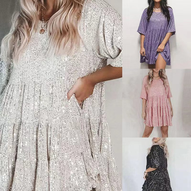 Women Sequined Loose Mini Dress Ivyshape