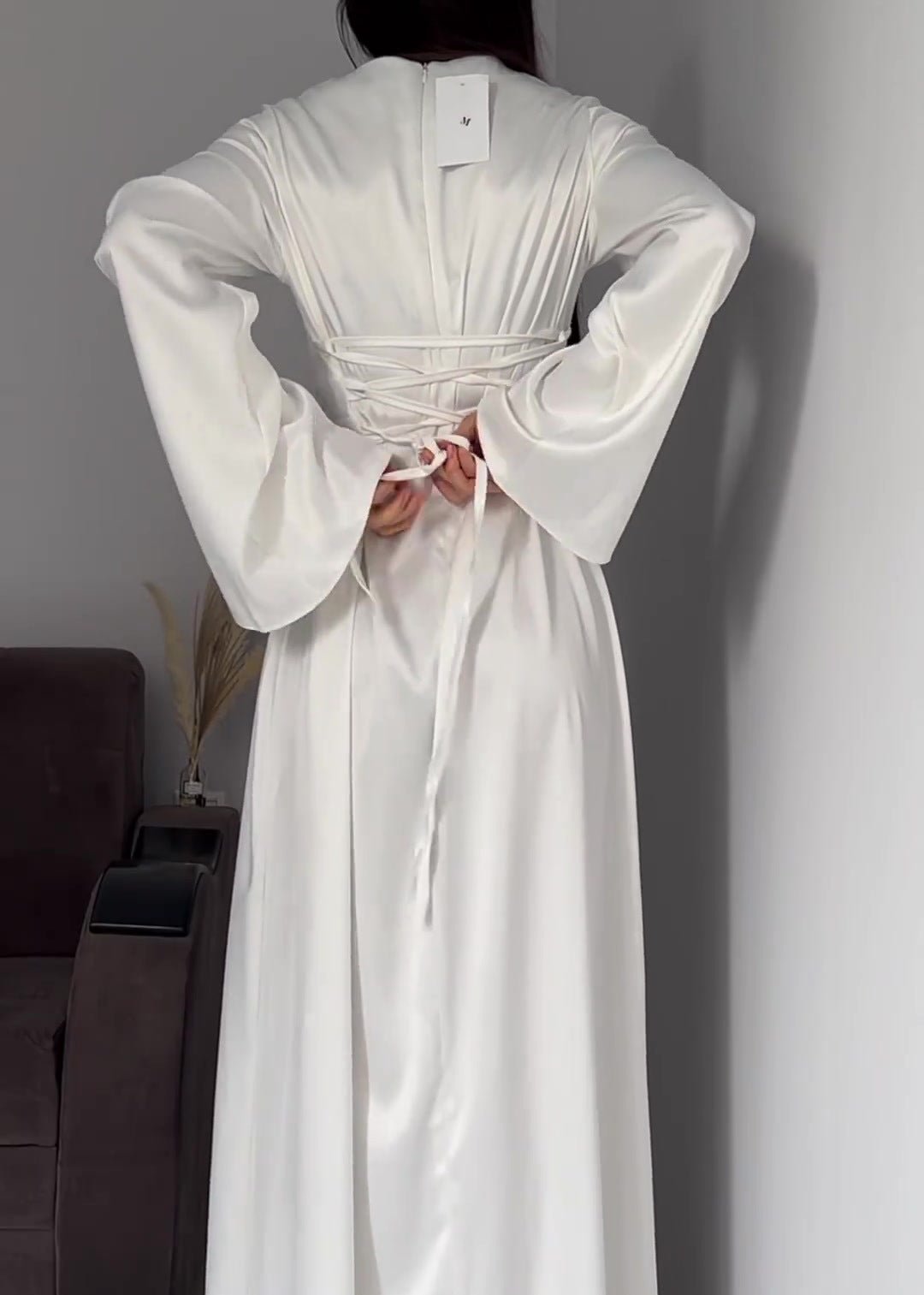 Ivyshape | Satin Long Sleeve Maxi Dress