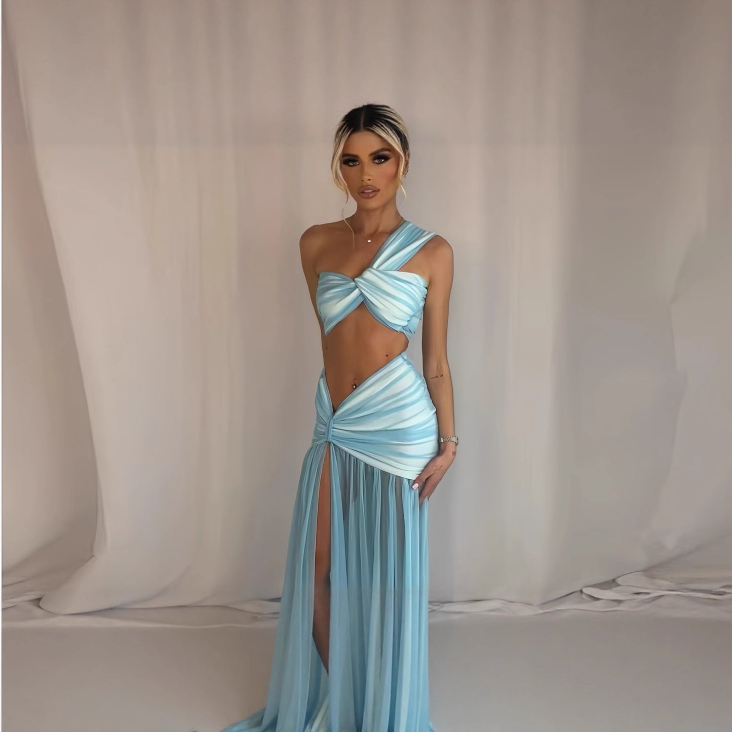 Women Exquisite Wrap Dress with Asymmetrical Cut and Deep Slit Ivyshape