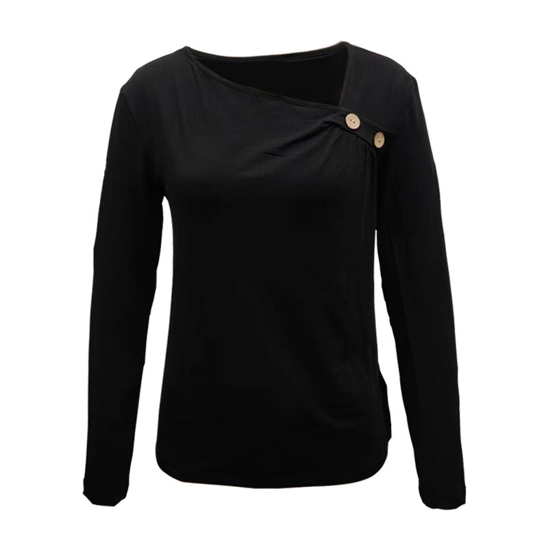 IvyShape | Simple Fashion Asymmetrical Neck Long Sleeve Top