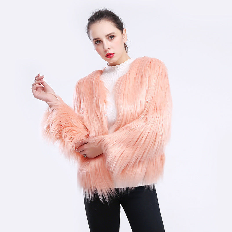 Women's Cuddly Soft Faux Fur Coat with Open Cut and Long Sleeves Ivyshape