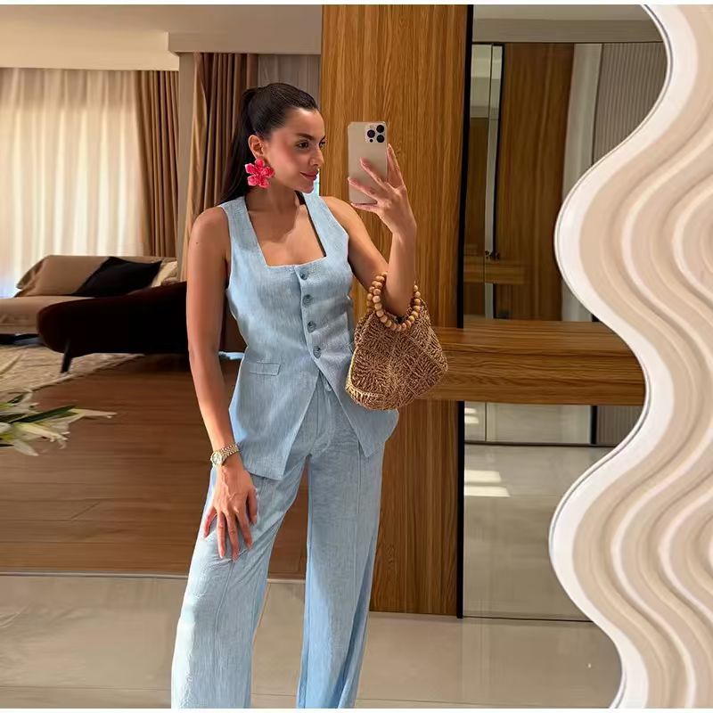 Women's Elegant Wedding Suit Set with Fitted Top and Wide Pant Style Ivyshape