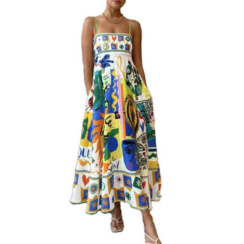 IvyShape | Graffiti Print Sleeveless Strappy Dress