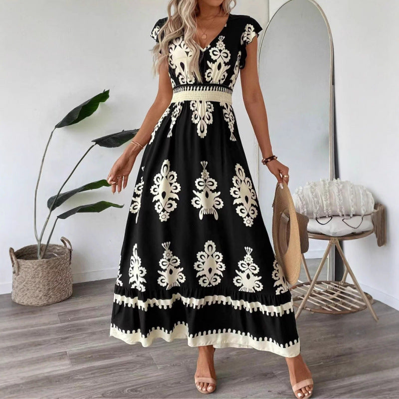 Women Bohemian Maxi Dress with A-Line Silhouette Ivyshape