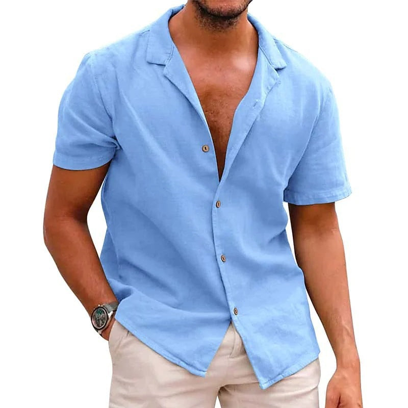 Men's Summer Short-Sleeve Shirt made of Lightweight Linen Fabric Ivyshape