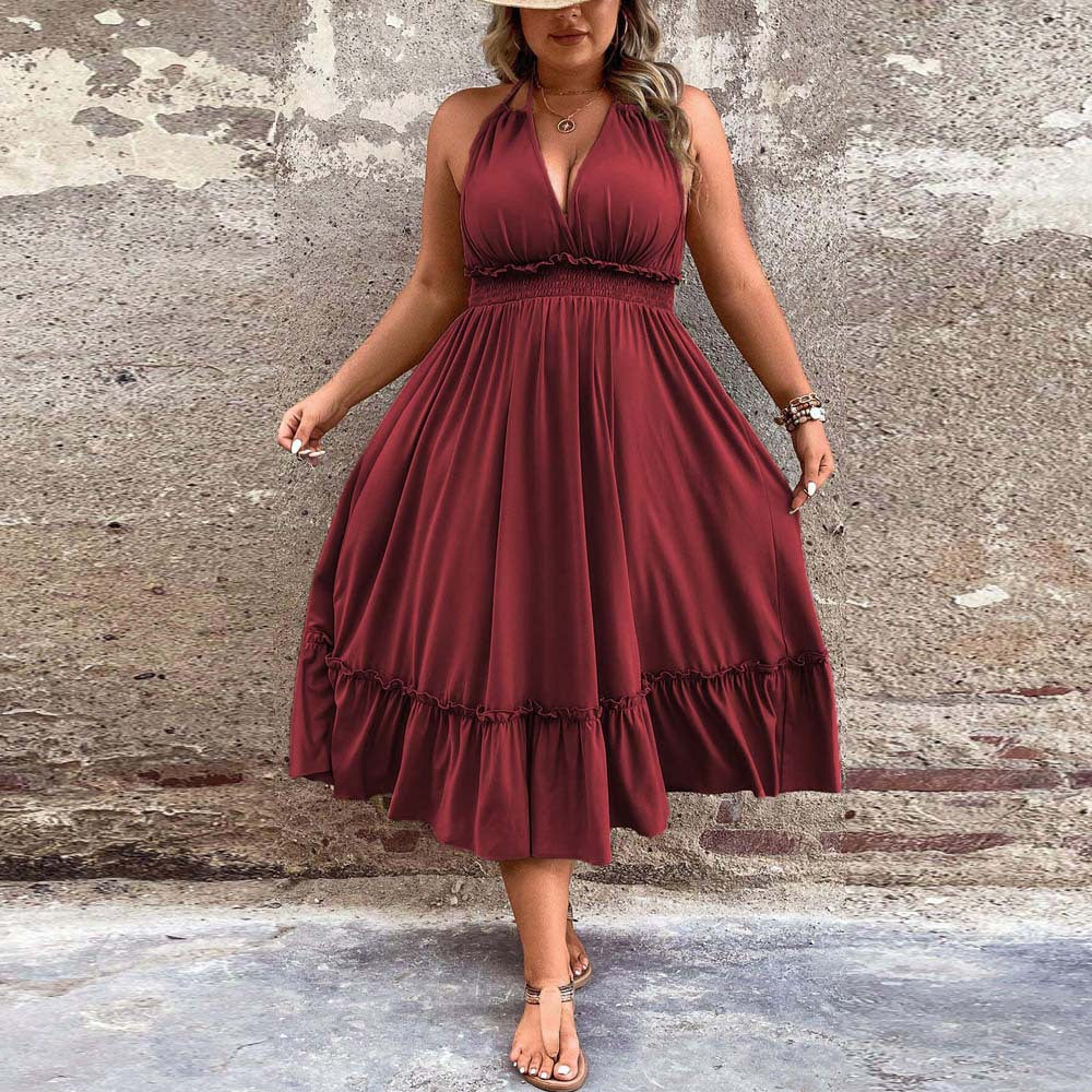 Women’s Midi Dress with Flared Hem and Adjustable Spaghetti Straps Ivyshape