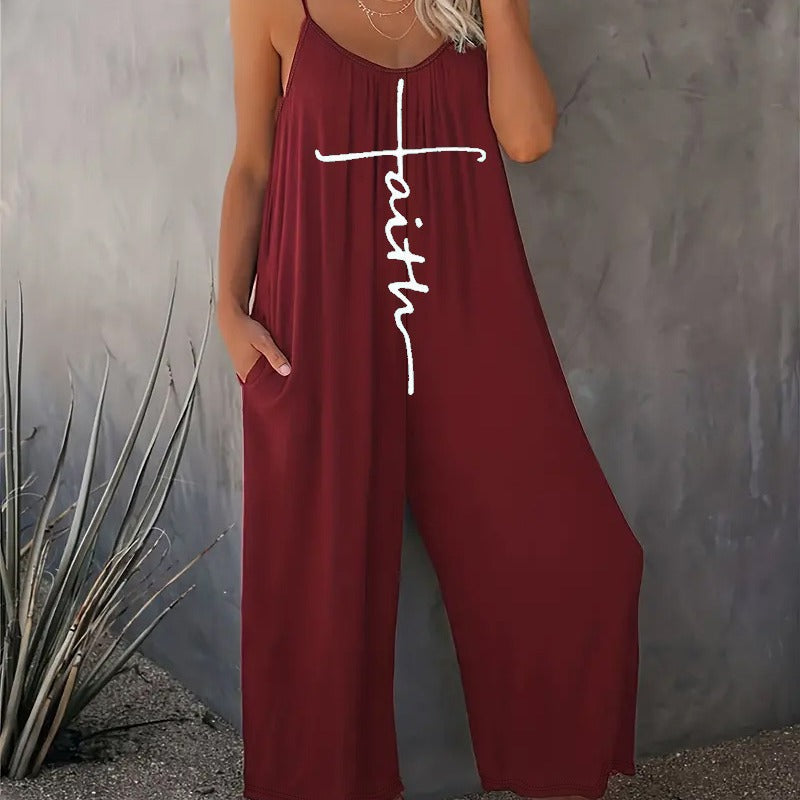 IvyShape | Casual Printed Insert Pocket Strap Jumpsuit