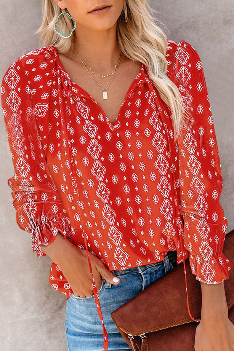Ladies elegant blouse with animal print and ruffled sleeves Ivyshape