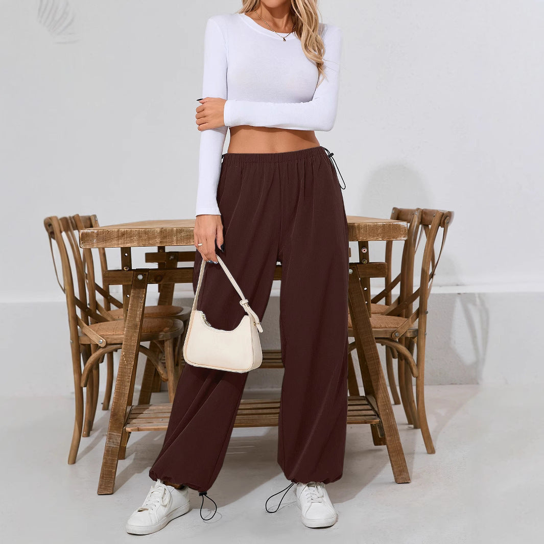 Women's Comfortable Baggy Pants with Elastic Waistband Ivyshape