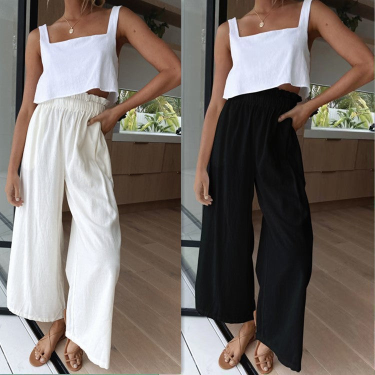Women's airy palazzo pants with elastic waistband and wide cut legs Ivyshape