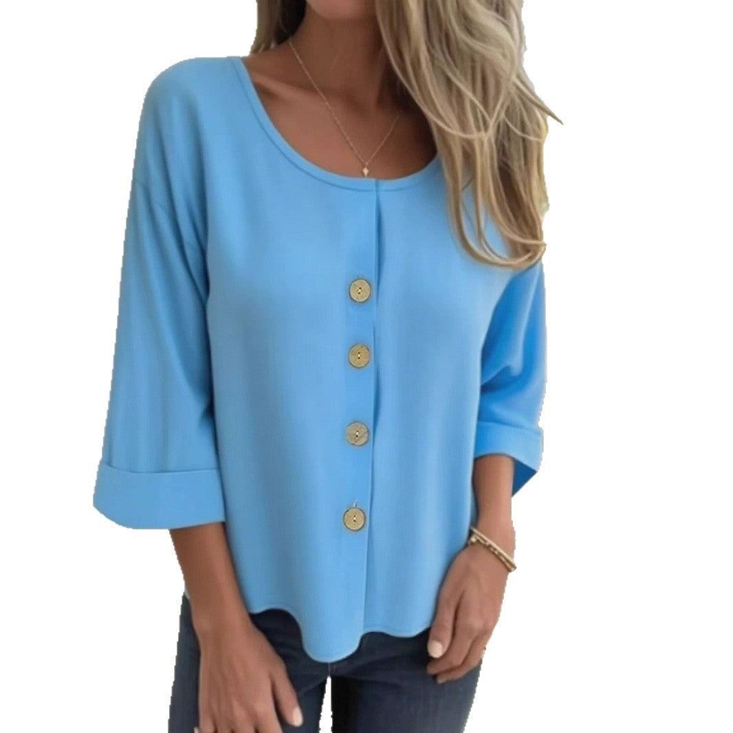 Ladies Elegant and Casual Blouse Shirt with Button Detail Ivyshape