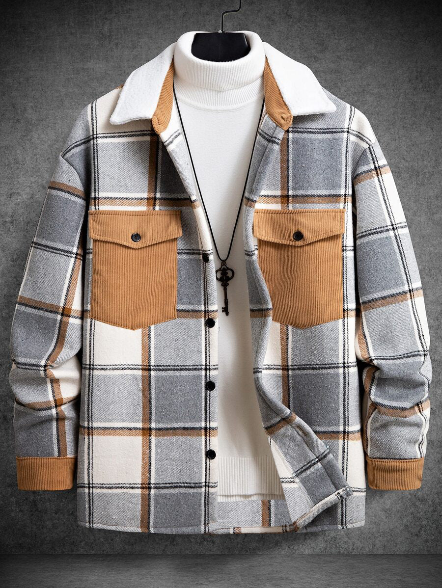 Men's check flannel jacket with two chest pockets and soft collar Ivyshape