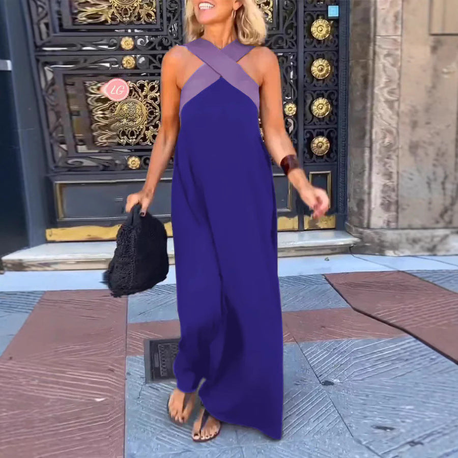 Women's Long Maxi Dress with Cross-Over Straps and Elegant Cut Ivyshape