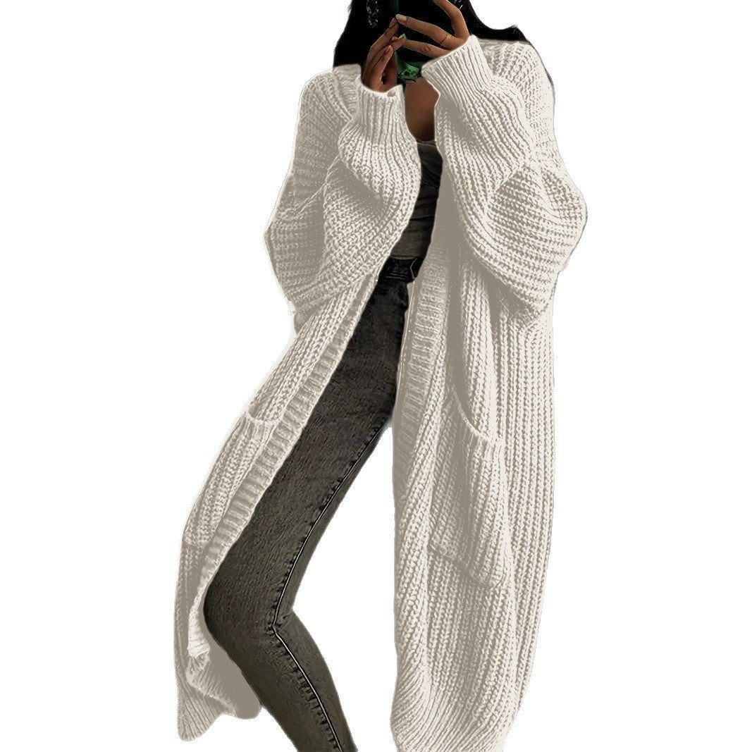 Women's Long Knit Cardigan with Side Pockets and Casual Cut Ivyshape